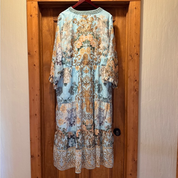 Soft Surroundings Light Blue Floral Maxi Dress with Gold Print - Picture 2 of 10